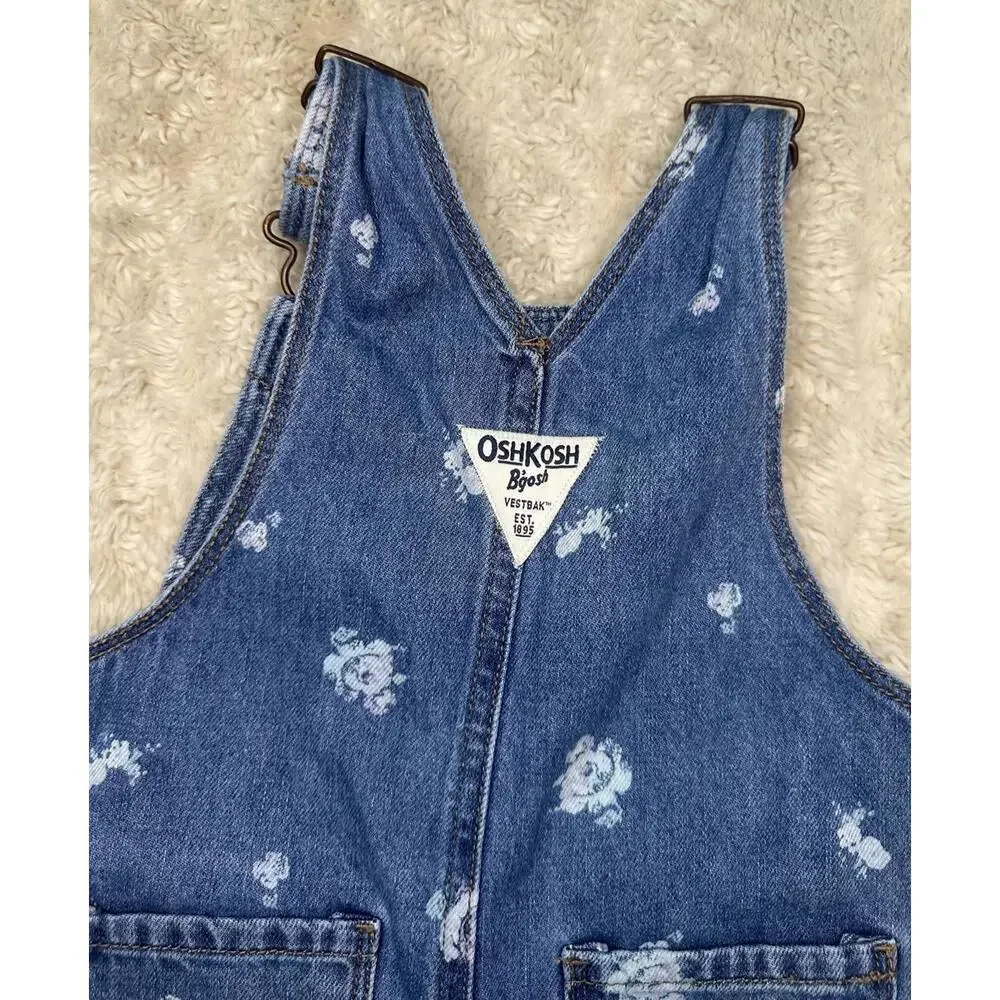 OshKosh B'gosh Vestbak classic floral snap leg bib-style denim overalls 12M
